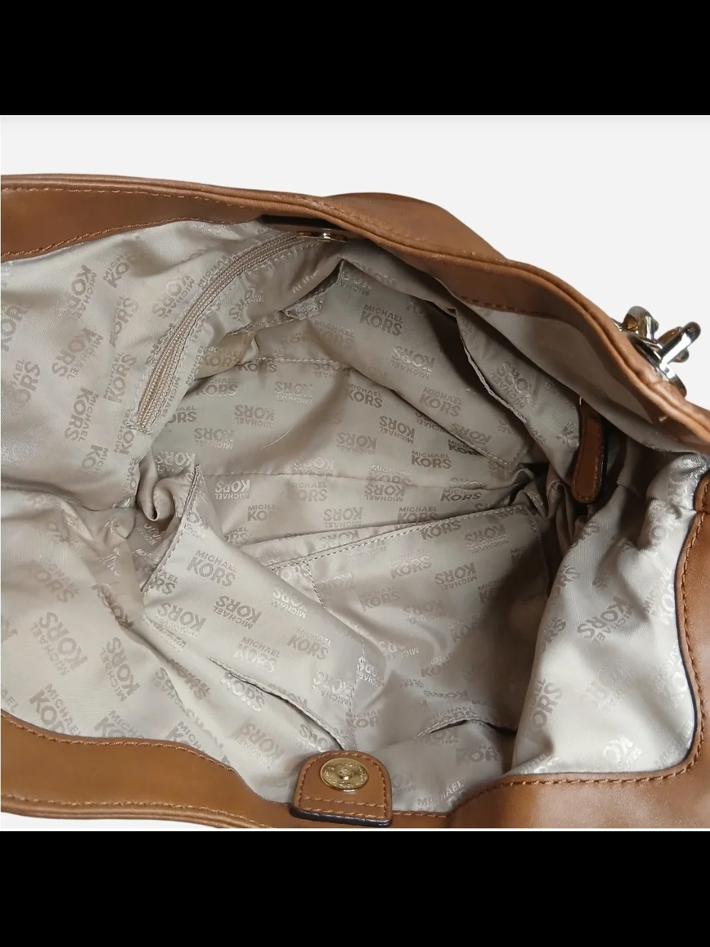 Michael Kors Lilly Brown Nappa Leather Slouchy Shoulder Hobo Bag Tote Gold Chain